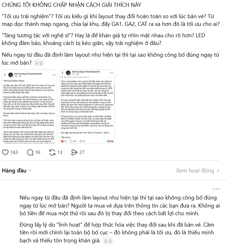 BTC Concert Anh Trai Say Hi l&ecirc;n tiếng về việc đổi seatmap nhưng kh&ocirc;ng dập được sự bức x&uacute;c của fan- Ảnh 9.