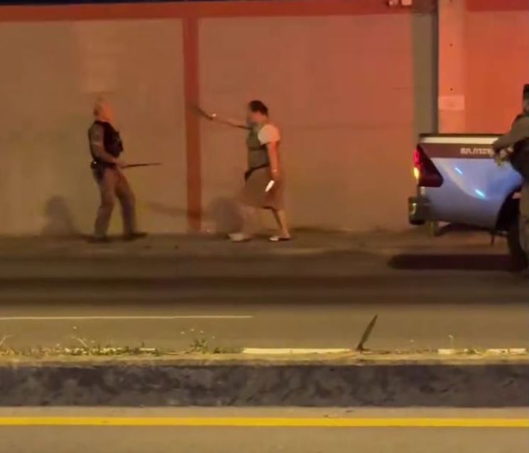 Người phụ nữ cầm dao phay truy đuổi cảnh s&aacute;t tr&ecirc;n phố - Ảnh 1.