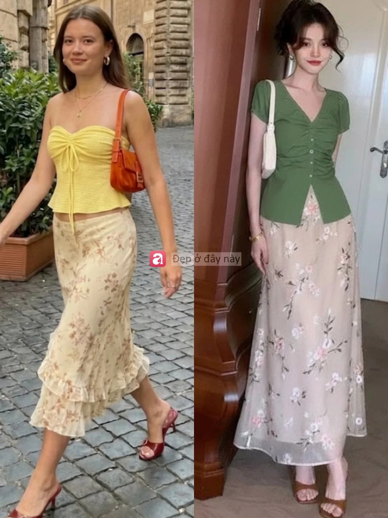 8 c&aacute;ch phối ch&acirc;n v&aacute;y hoa nh&iacute; gi&uacute;p n&agrave;ng mặc đẹp từ c&ocirc;ng sở đến đi biển- Ảnh 2.