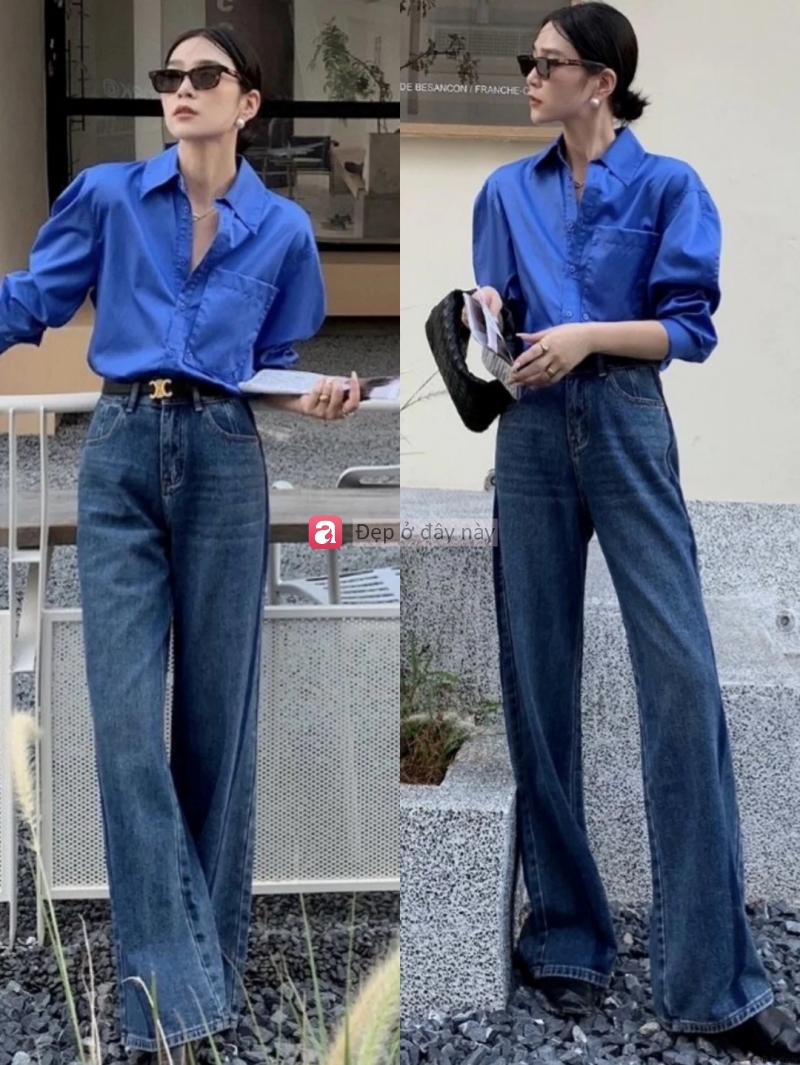Kh&ocirc;ng cần cố: Chỉ sơ mi xanh v&agrave; quần ống rộng cũng đủ tạo thần th&aacute;i ri&ecirc;ng - Ảnh 3.