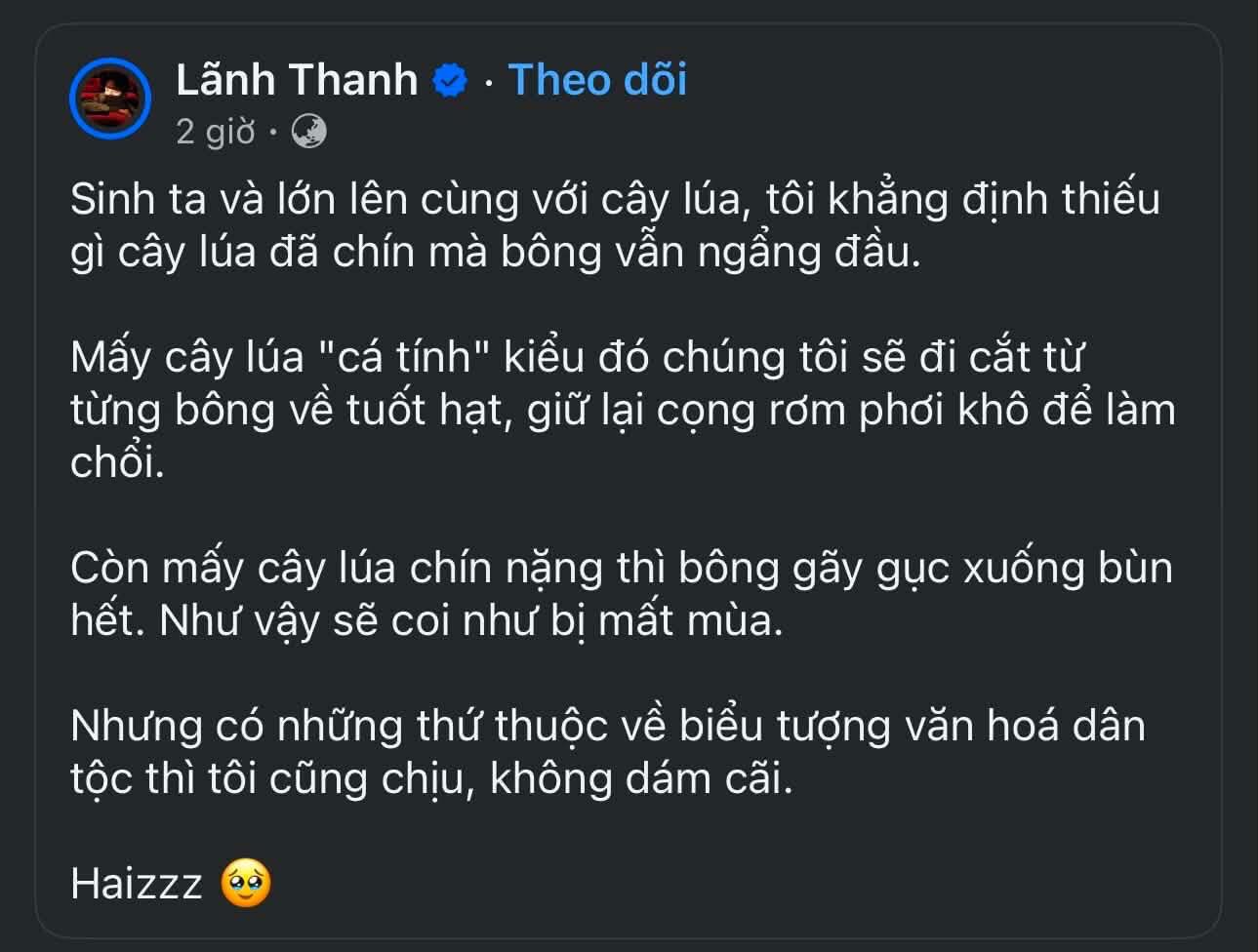 Th&ecirc;m sao Việt gặp chỉ tr&iacute;ch v&igrave; nhảy v&agrave;o tranh c&atilde;i c&acirc;y l&uacute;a: "Thiếu g&igrave; c&acirc;y l&uacute;a đ&atilde; ch&iacute;n m&agrave; b&ocirc;ng vẫn ngẩng đầu"- Ảnh 1.