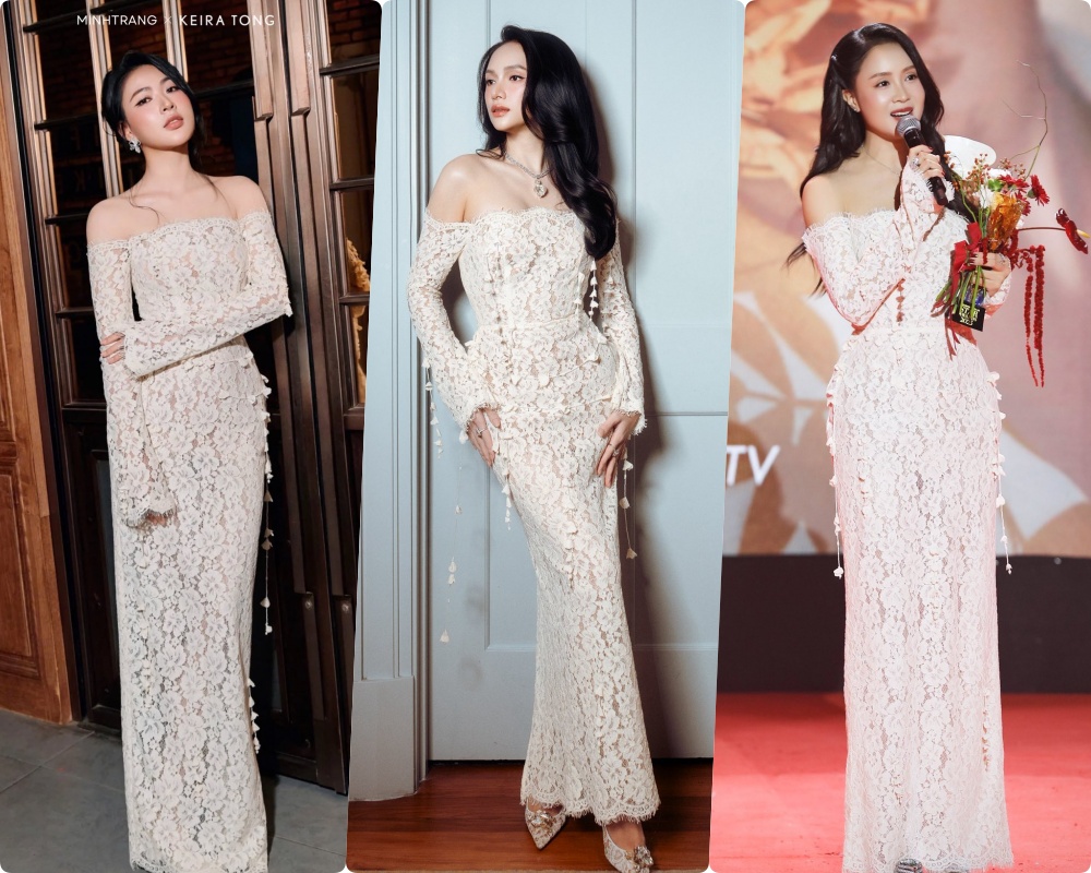 Hoa hậu Hương Giang v&agrave; n&agrave;ng thơ "phim giờ v&agrave;ng VTV" c&ugrave;ng đọ sắc với mẫu đầm ren gi&aacute; hơn 11 triệu của local brand Việt- Ảnh 12.