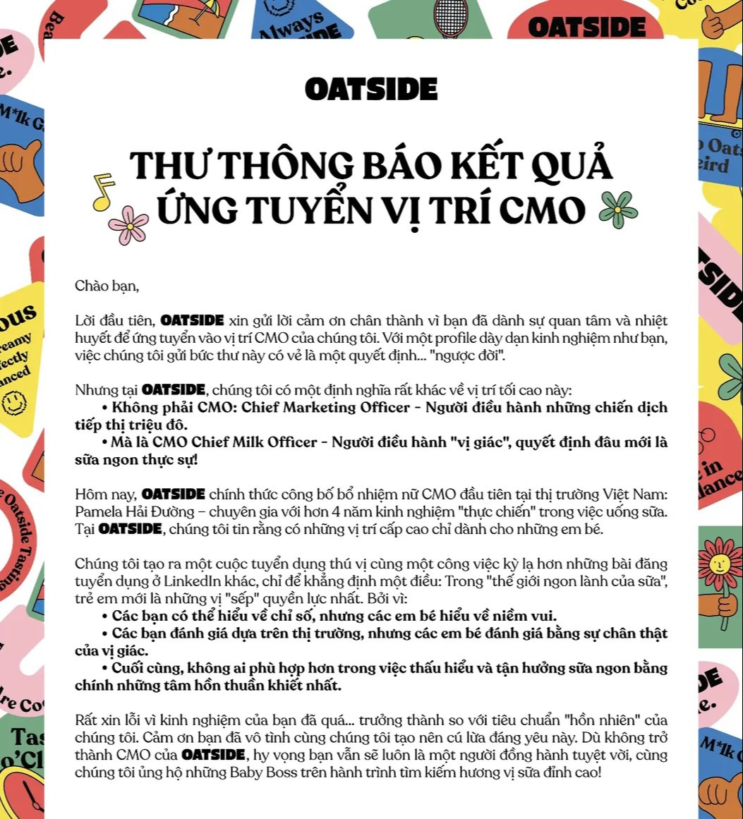 H&atilde;ng sữa Oatside Việt Nam bị chỉ tr&iacute;ch khi đăng tuyển CMO h&uacute;t 100 ứng vi&ecirc;n, cuối c&ugrave;ng c&ocirc;ng bố "Gi&aacute;m đốc điều h&agrave;nh" 4 tuổi, như đ&ugrave;a!- Ảnh 4.