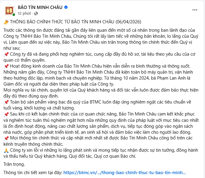 Bảo T&iacute;n Minh Ch&acirc;u ch&iacute;nh thức l&ecirc;n tiếng sau th&ocirc;ng tin khởi tố cha con &ocirc;ng Vũ Minh Ch&acirc;u- Ảnh 1.