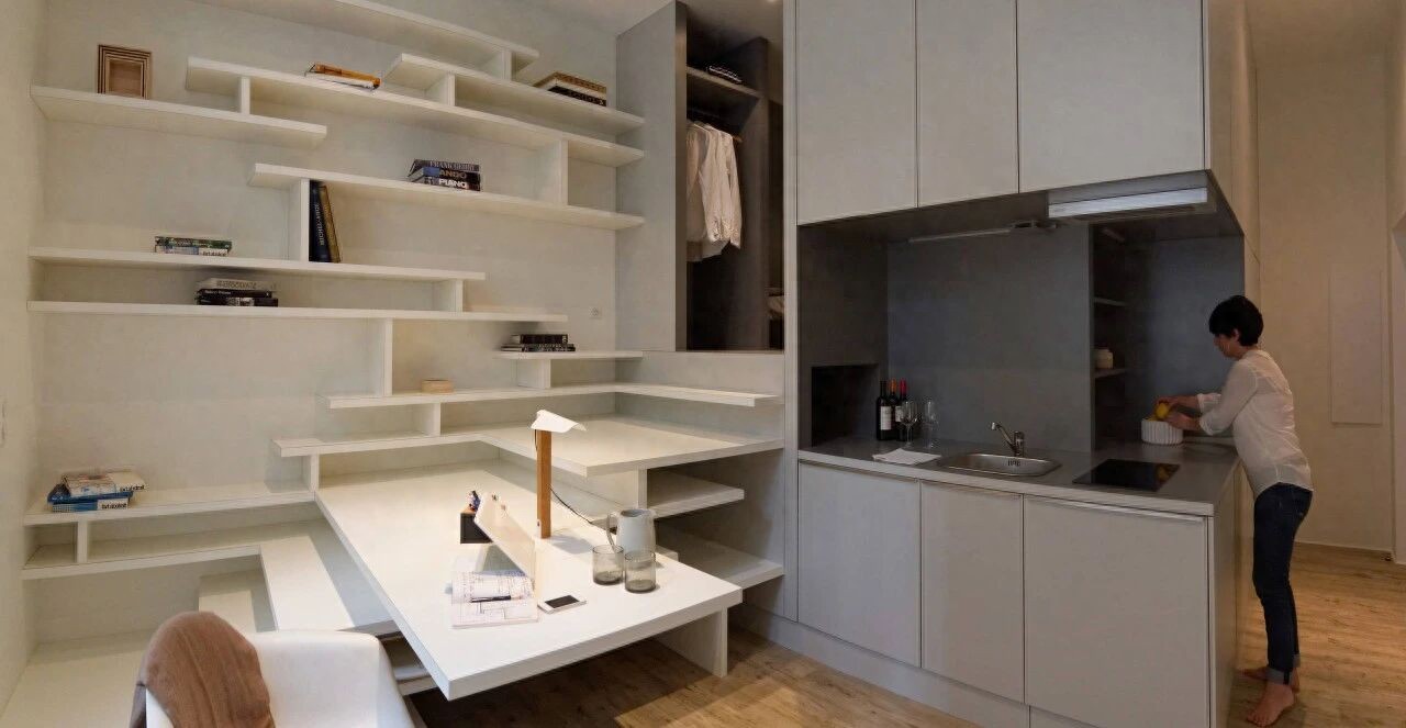 Căn hộ 27m&sup2; cũ n&aacute;t lột x&aacute;c kh&oacute; tin: Nh&eacute;t đủ giường đ&ocirc;i, bếp, b&agrave;n học trong 1 khối nội thất- Ảnh 1.