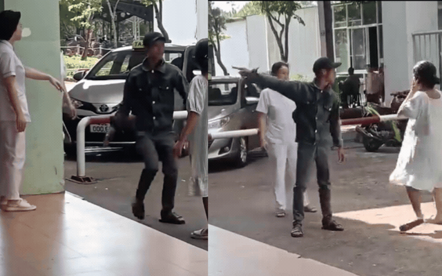 Clip g&acirc;y phẫn nộ: Chồng chửi bới, vung tay t&aacute;t thẳng v&agrave;o mặt vợ bầu trong sảnh bệnh viện- Ảnh 1.