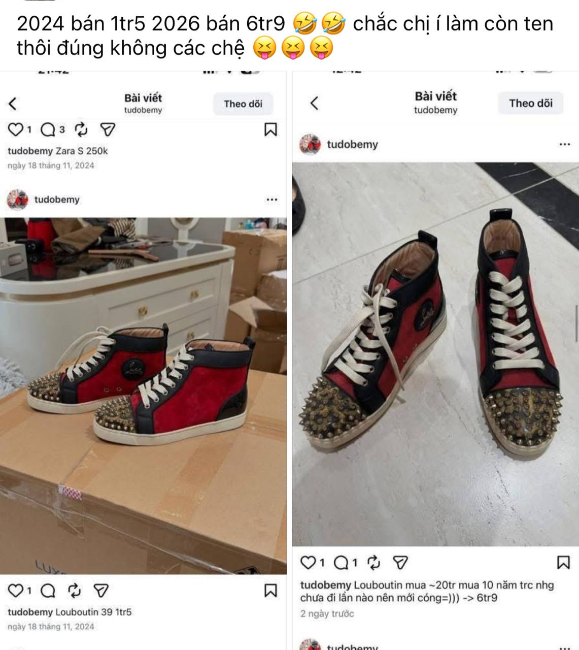 Drama pass đồ của &Aacute; hậu Huyền My chưa dừng lại: Đ&ocirc;i gi&agrave;y từng đăng b&aacute;n gi&aacute; 1,5 triệu năm 2024 nay tăng gi&aacute; l&ecirc;n th&agrave;nh 6,9 triệu- Ảnh 2.