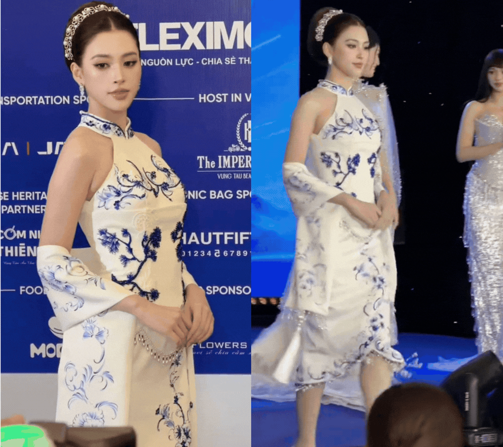 Hoa hậu Tiểu Vy hứng chỉ tr&iacute;ch v&igrave; bộ v&aacute;y hoạ tiết gốm xanh bị đ&aacute;nh gi&aacute; "giống sườn x&aacute;m Trung Quốc"- Ảnh 2.