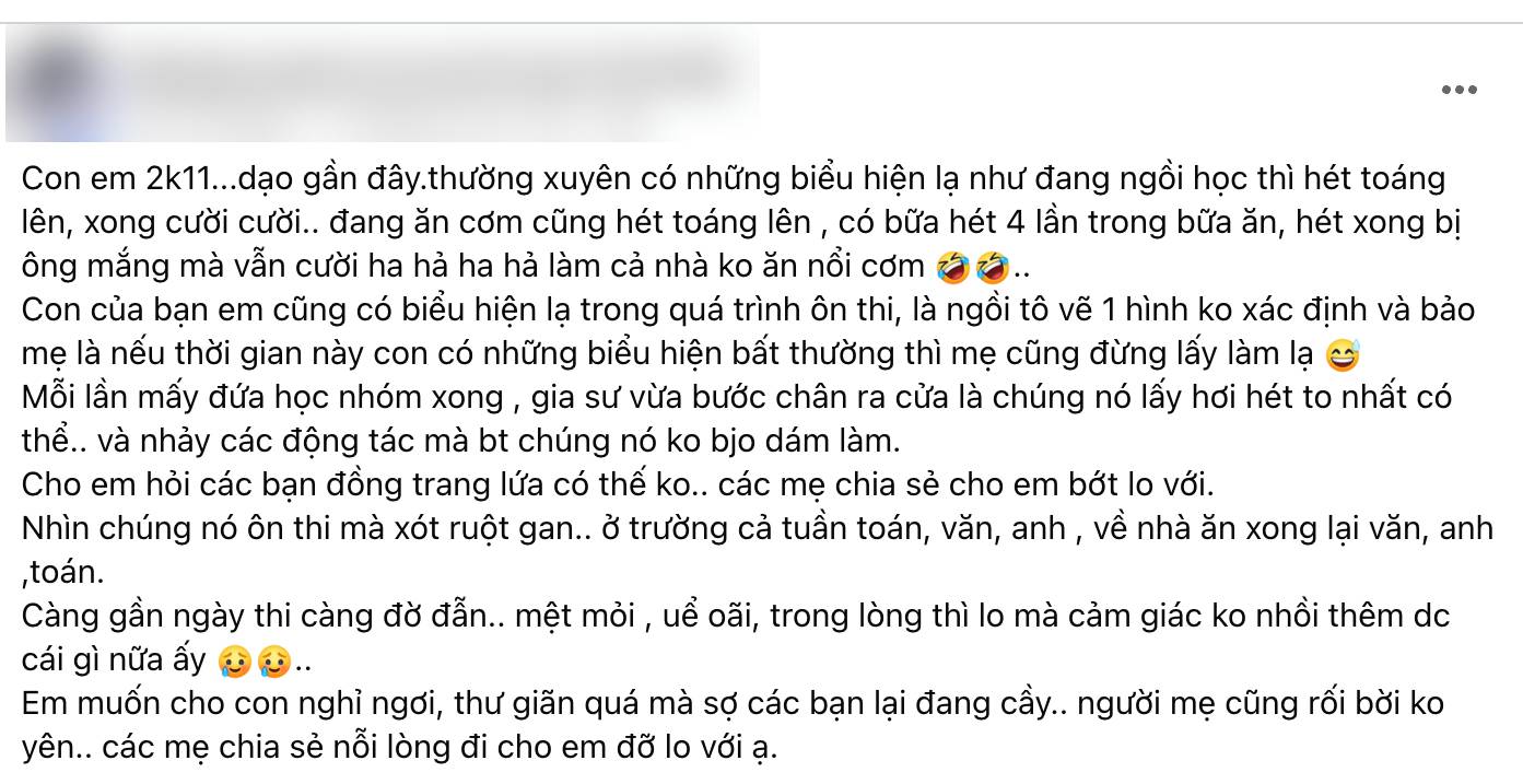 Con trai đang ngồi học th&igrave; h&eacute;t to&aacute;ng l&ecirc;n rồi cười ha hả, mẹ H&agrave; Nội hốt hoảng, vội l&ecirc;n mạng cầu cứu: "Em rối bời kh&ocirc;ng y&ecirc;n"!- Ảnh 1.