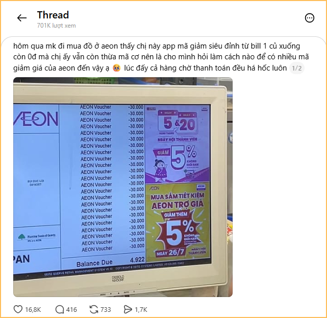 Đi si&ecirc;u thị mua đồ, h&oacute;a đơn gần 7 triệu chỉ cần thanh to&aacute;n 1.600 đồng: B&iacute; quyết nằm ở 1 thao t&aacute;c đơn giản chưa tới 5 gi&acirc;y!- Ảnh 1.