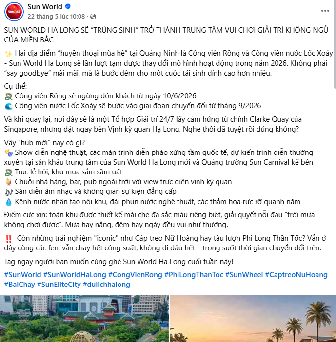 Ch&iacute;nh thức: Sun World Hạ Long đ&oacute;n thay đổi lớn, 1 c&ocirc;ng vi&ecirc;n dừng đ&oacute;n kh&aacute;ch từ 10/6 - Ảnh 1.