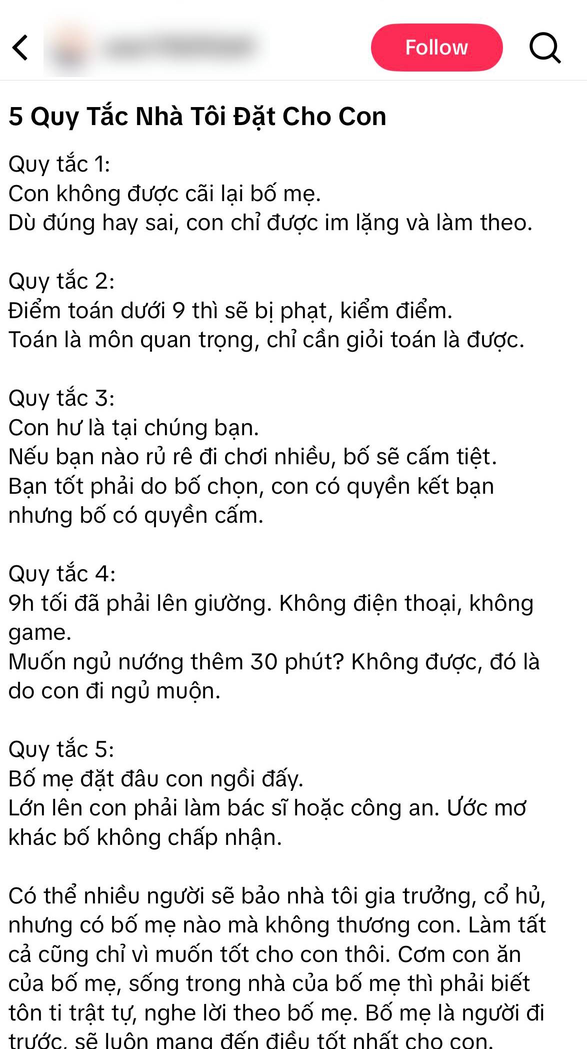 B&agrave;i đăng "5 quy tắc nh&agrave; t&ocirc;i đặt cho con" khiến cả MXH b&ugrave;ng nổ: Đọc xong kh&ocirc;ng hiểu bố mẹ c&oacute; vấn đề tinh thần hay kh&ocirc;ng?- Ảnh 1.