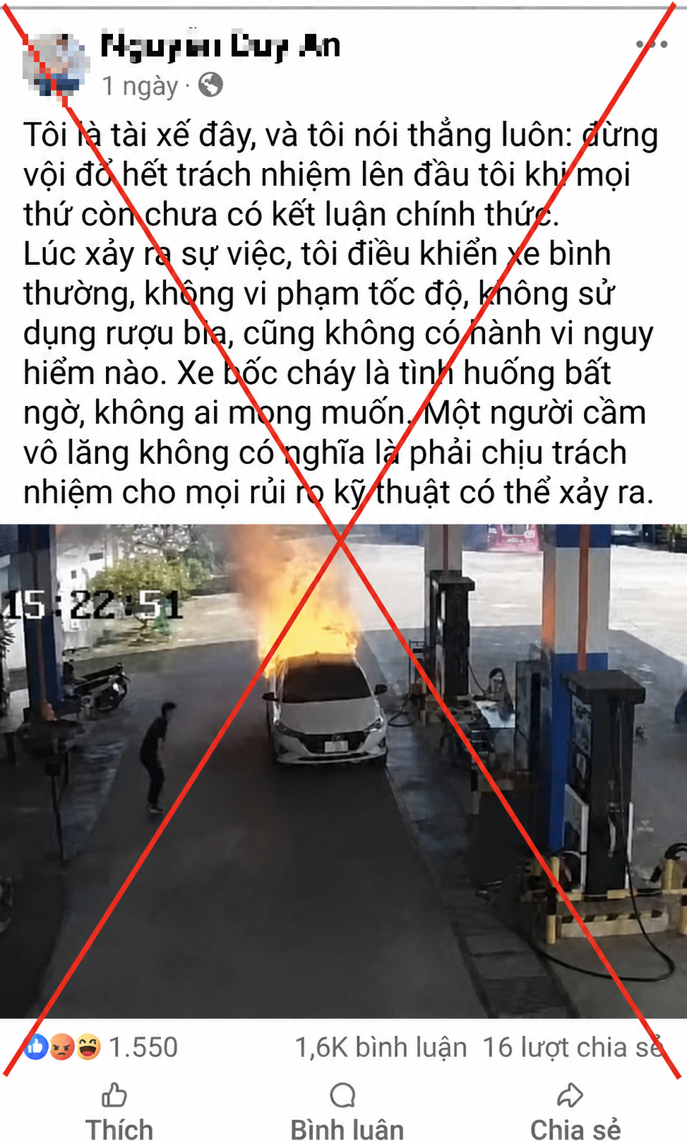 Ch&aacute;y xe 2 người chết: Giữa "b&atilde;o" dư luận, xuất hiện nick Facebook nhận "t&ocirc;i l&agrave; t&agrave;i xế" - Ảnh 1.