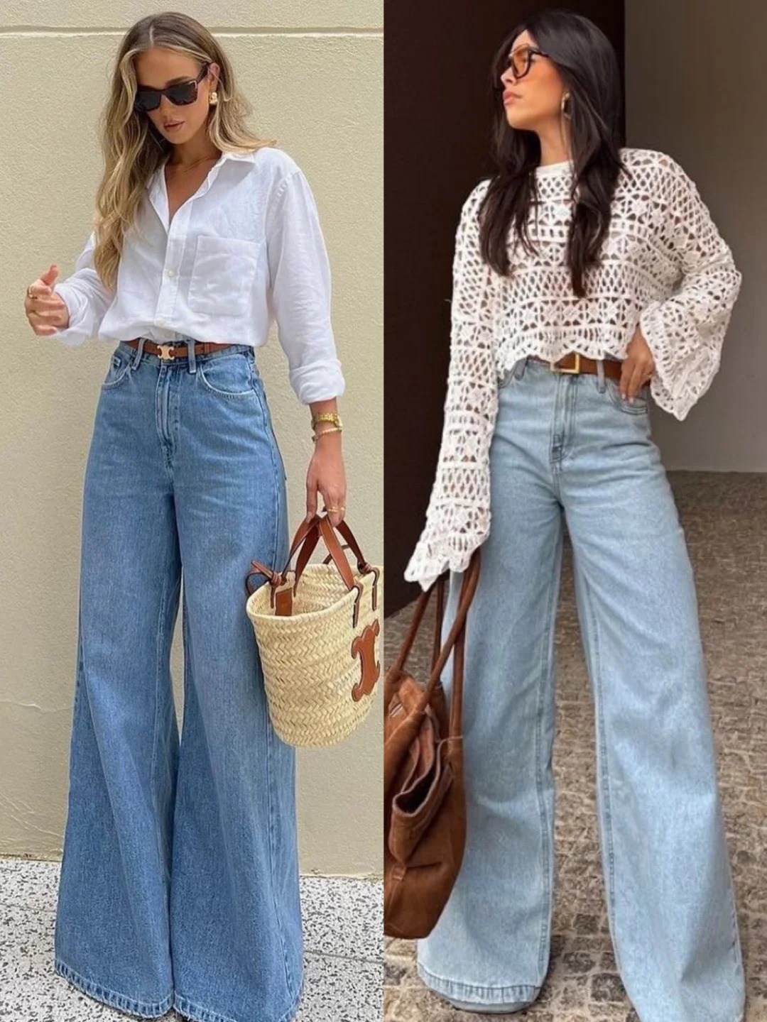 Áo dệt kim phối quần jeans ống rộng, sự kết hợp hoàn hảo giữa nữ tính và năng động.