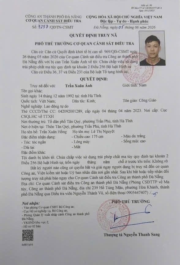 Truy n&atilde; Trần Xu&acirc;n &Aacute;nh SN 1992, ai biết tung t&iacute;ch h&atilde;y li&ecirc;n hệ ngay SĐT 0905.447.407- Ảnh 1.