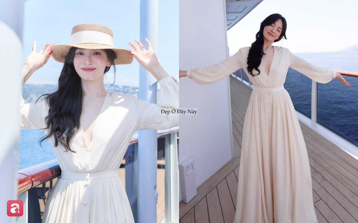 Song Hye Kyo vừa gợi cảm vừa thanh lịch với kiểu đầm "cứ giơ m&aacute;y l&ecirc;n l&agrave; c&oacute; ảnh đẹp" - Ảnh 1.