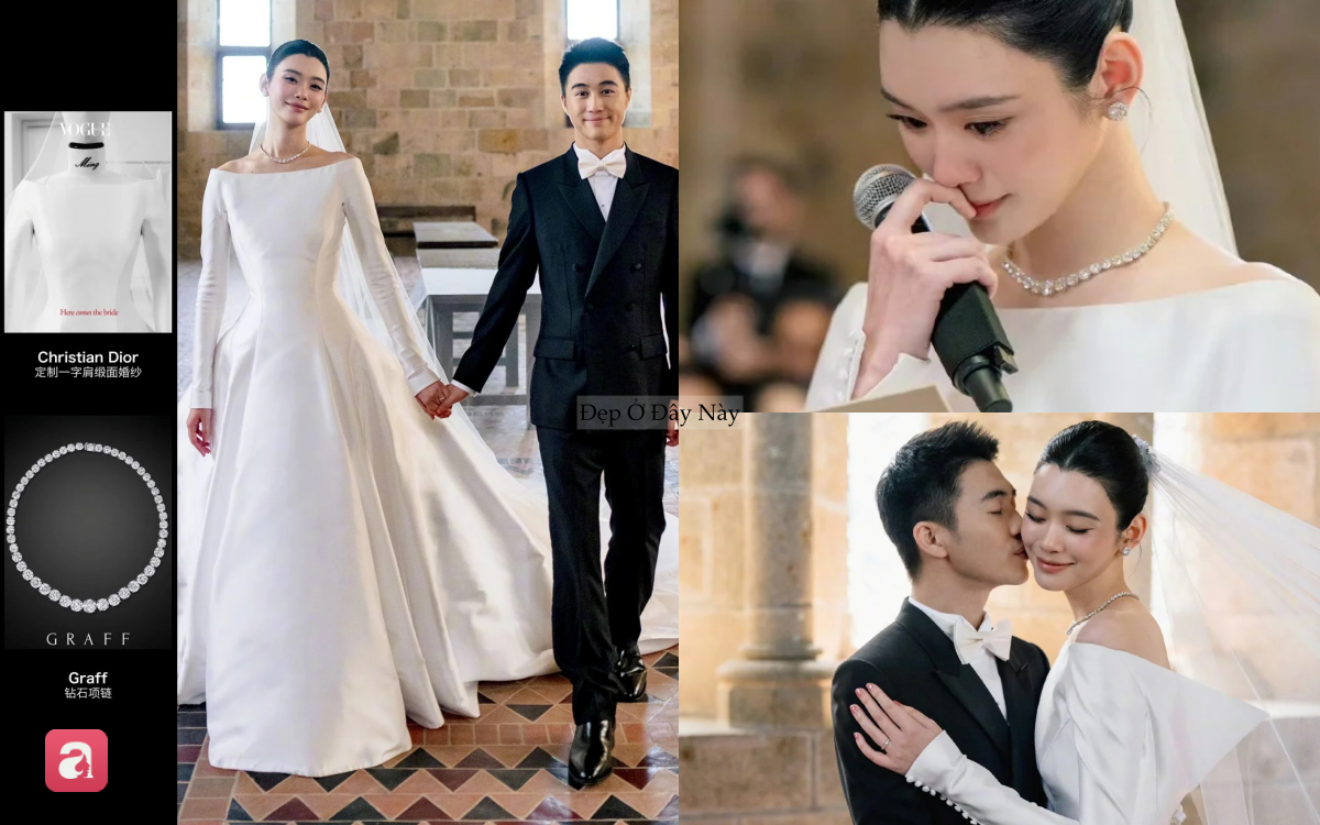 Cận cảnh v&aacute;y cưới đẹp như chuyện cổ t&iacute;ch của Hề Mộng Dao: 600 giờ thực hiện, trang sức đắt đỏ g&acirc;y cho&aacute;ng ngợp- Ảnh 6.