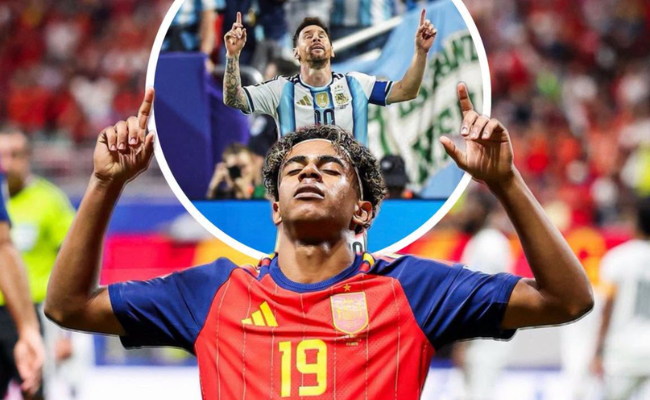 "Thần đồng" Lamine Yamal tái hiện màn ăn mừng của Messi khi ghi bàn thắng đầu tiên ở World Cup - Ảnh 1.