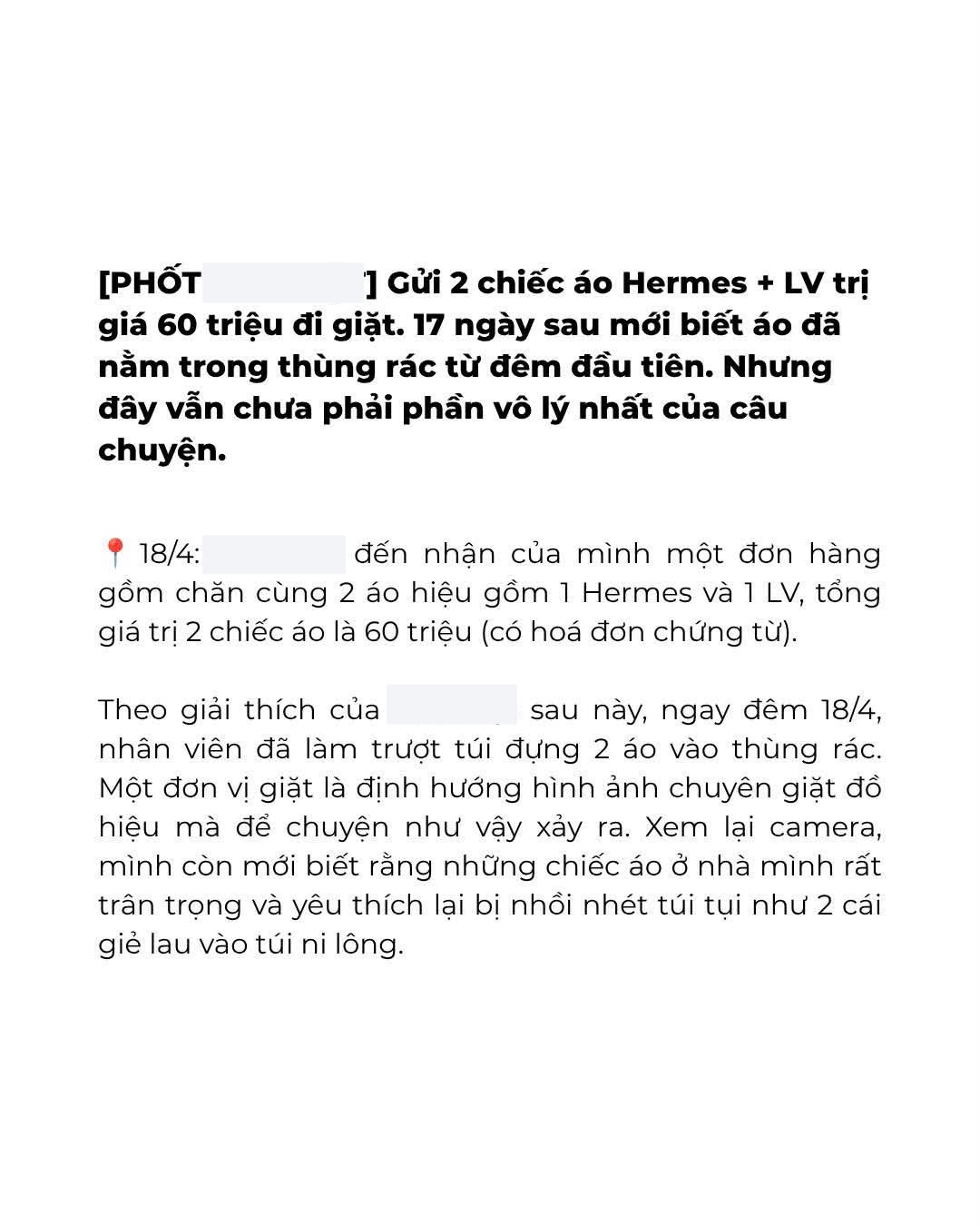 Drama kh&aacute;ch tố tiệm giặt H&agrave; Nội l&agrave;m mất 2 &aacute;o hiệu 60 triệu, &aacute;o kho&aacute;c LV 150 triệu cũng gặp sự cố thảm thương- Ảnh 2.