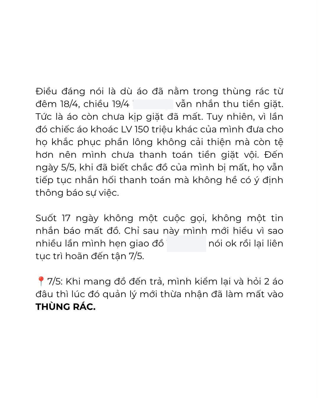 Drama kh&aacute;ch tố tiệm giặt H&agrave; Nội l&agrave;m mất 2 &aacute;o hiệu 60 triệu, &aacute;o kho&aacute;c LV 150 triệu cũng gặp sự cố thảm thương- Ảnh 3.