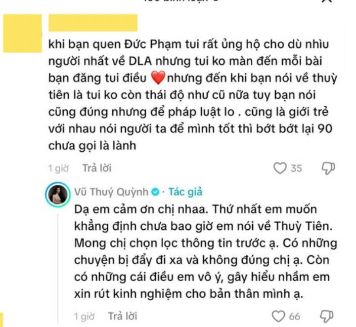 Vũ Th&uacute;y Quỳnh l&ecirc;n tiếng về ph&aacute;t ng&ocirc;n bị cho l&agrave; đụng chạm Hoa hậu Th&ugrave;y Ti&ecirc;n- Ảnh 2.