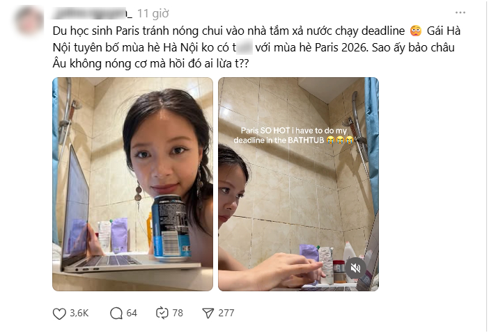 Du học sinh Việt tại Ph&aacute;p bật chế độ tr&aacute;nh n&oacute;ng kỷ lục: Ngồi trong toilet chạy deadline, buộc t&uacute;i đ&aacute; trước quạt - Ảnh 1.