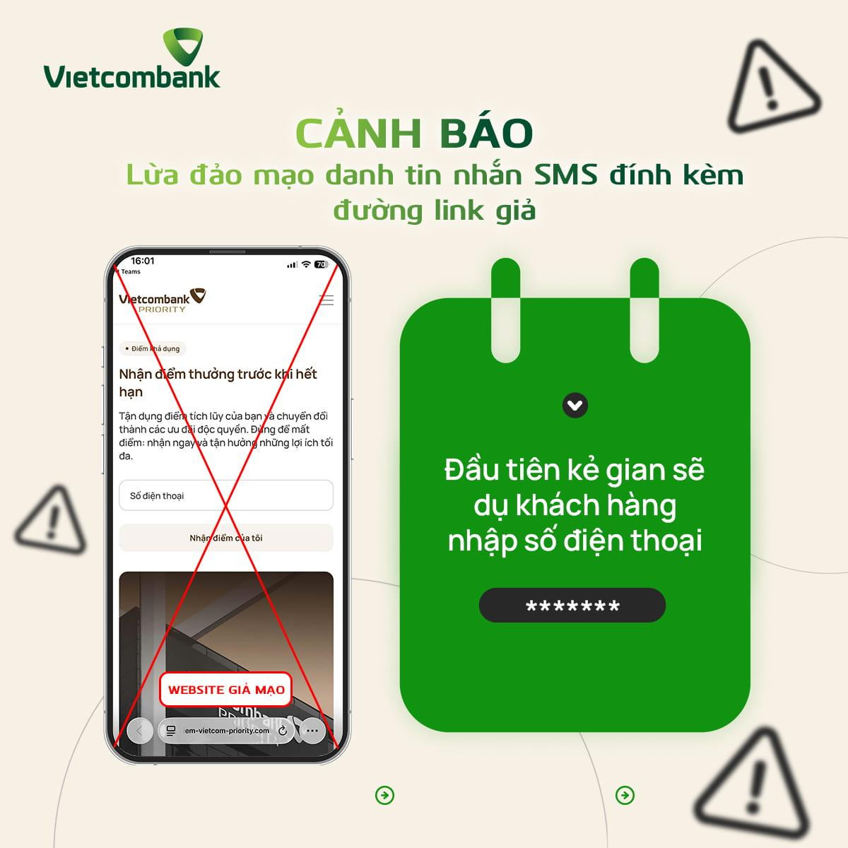 Vietcombank cảnh b&aacute;o: Kh&aacute;ch h&agrave;ng c&oacute; thể mất sạch tiền trong thẻ nếu l&agrave;m theo tin nhắn n&agrave;y- Ảnh 1.