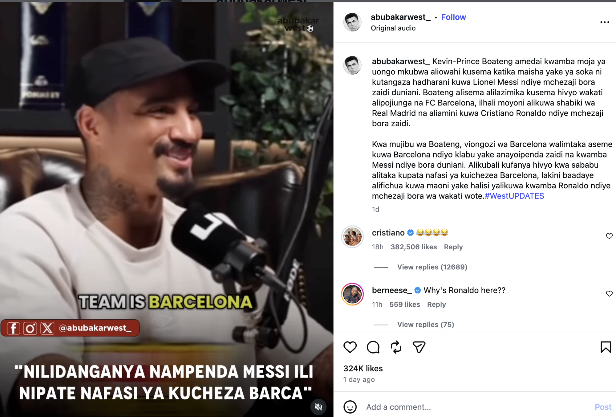Kevin-Prince Boateng thừa nhận "dối l&ograve;ng" khen Messi hay nhất để được gia nhập Barcelona, Ronaldo lập tức v&agrave;o thả icon cười cợt!- Ảnh 2.