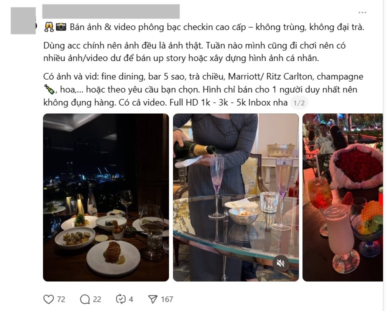 Ảnh ăn omakase, đi Park Hyatt Saigon, ngồi m&aacute;y bay khoang thương gia được rao b&aacute;n khắp Threads: Nhiều người chi 10k/tấm để up story "ph&ocirc;ng bạt"- Ảnh 5.