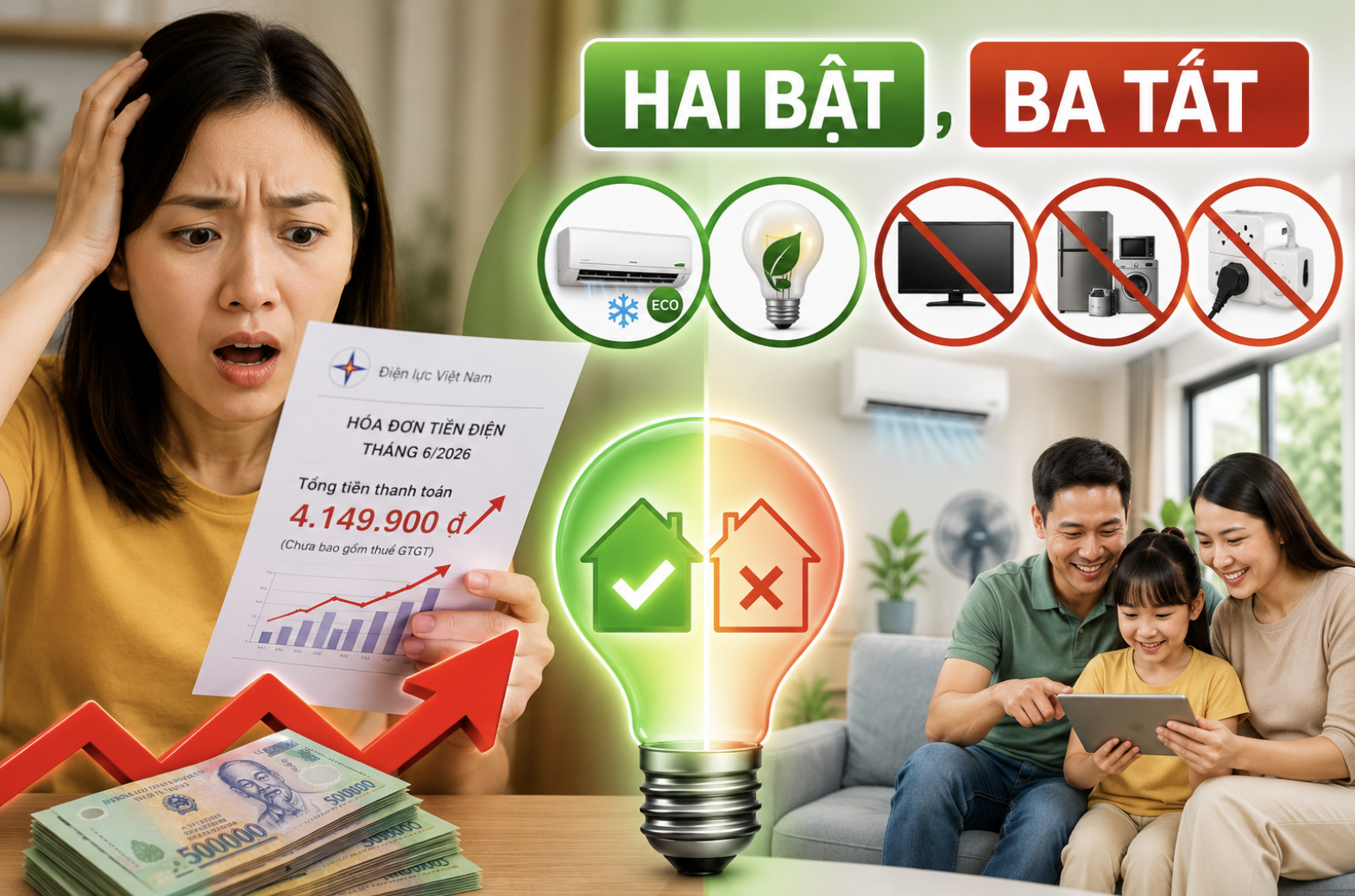 H&oacute;a đơn tiền điện th&aacute;ng 6 tăng vọt: Ng&agrave;nh điện khuyến nghị người d&acirc;n ghi nhớ quy tắc "Hai bật, Ba tắt" để tiết kiệm chi ph&iacute;- Ảnh 4.