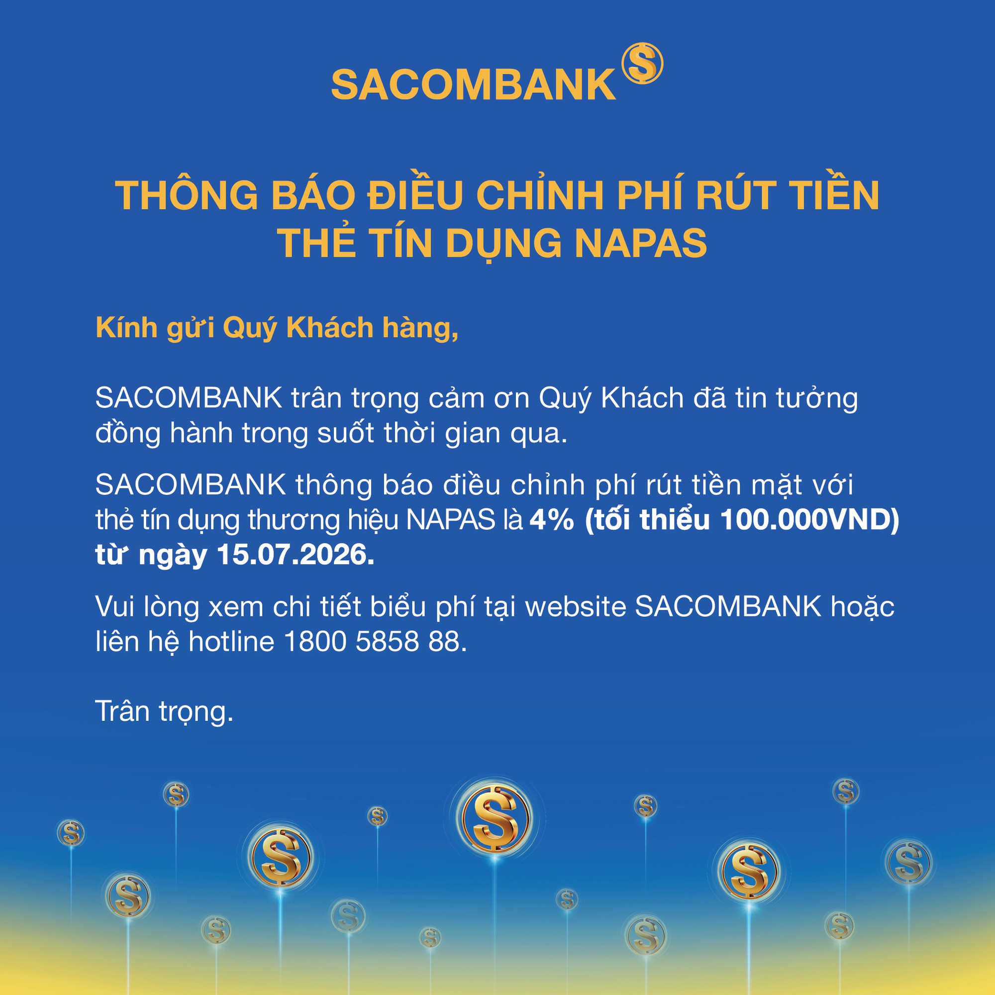 Ng&acirc;n h&agrave;ng th&ocirc;ng b&aacute;o điều chỉnh ph&iacute; r&uacute;t tiền mặt đối với c&aacute;c trường hợp sau- Ảnh 2.