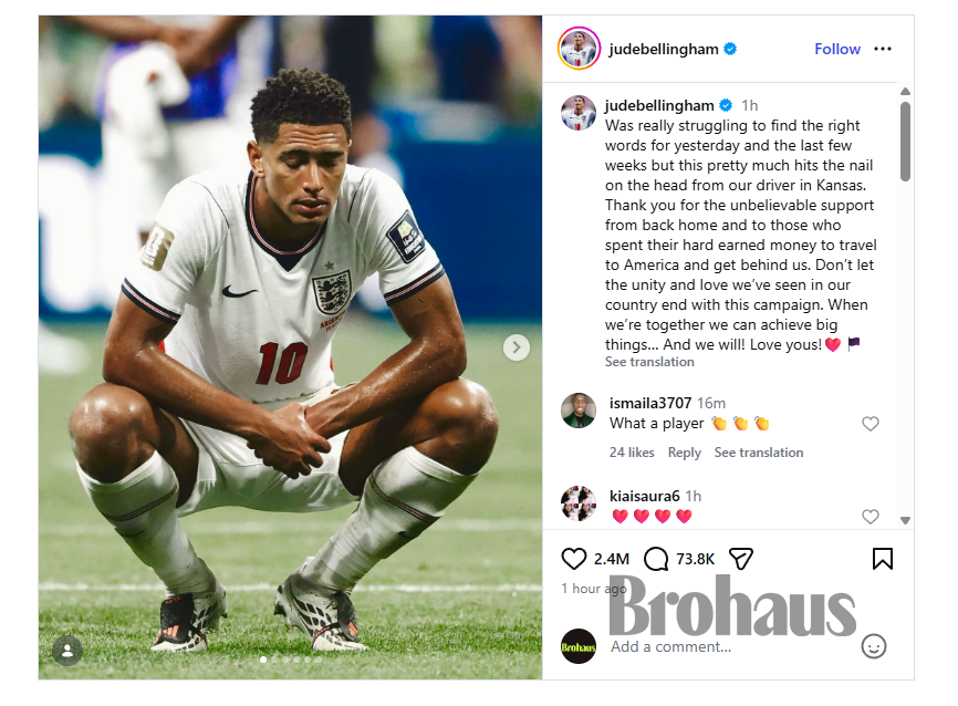 Cả thế giới lặng người trước c&aacute;ch Jude Bellingham đối diện đỗi đau World Cup - Ảnh 2.