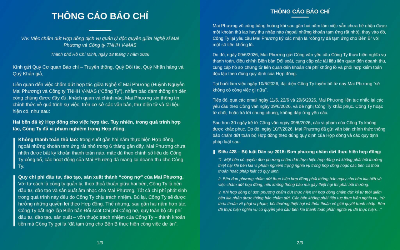 Hoa hậu Mai Phương tố c&ocirc;ng ty cũ vi phạm nghi&ecirc;m trọng hợp đồng, kh&ocirc;ng trả th&ugrave; lao trong 2 năm- Ảnh 1.