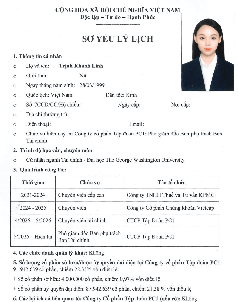 C&ocirc; g&aacute;i 27 tuổi  vừa trở th&agrave;nh t&acirc;n Chủ tịch HĐQT PC1 chỉ sau 3 th&aacute;ng l&agrave;m việc, đại diện khối cổ phiếu trị gi&aacute; gần 1.950 tỷ đồng- Ảnh 2.