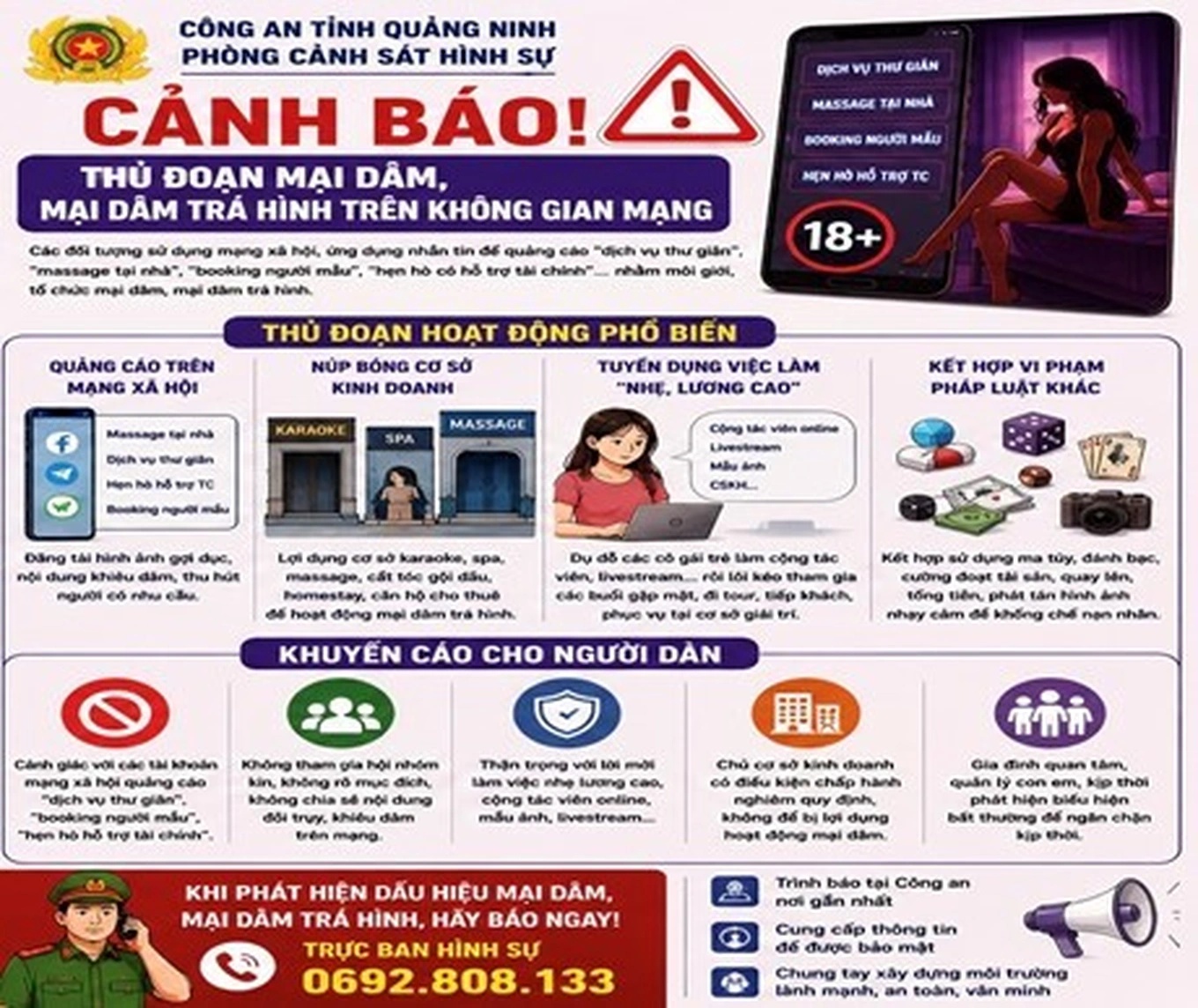 Công an cảnh báo chiêu trò mại dâm trá hình trên Facebook, Zalo, Telegram: Tuyệt đối không bấm vào những quảng cáo này- Ảnh 1.