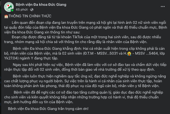 Vụ 2 nữ sinh Y khoa livestream phản cảm ở BVĐK Đức Giang: Xuất hiện t&agrave;i khoản c&oacute; ph&aacute;t ng&ocirc;n th&aacute;ch thức mới nhất?- Ảnh 4.