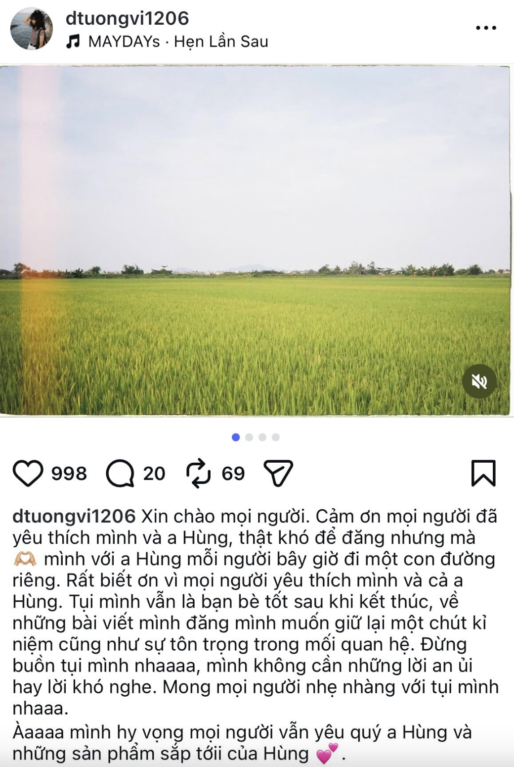 Bạn g&aacute;i cũ Nguyễn H&ugrave;ng c&oacute; động th&aacute;i lạ sau b&agrave;i đăng của Thư Đan Nguyễn- Ảnh 1.