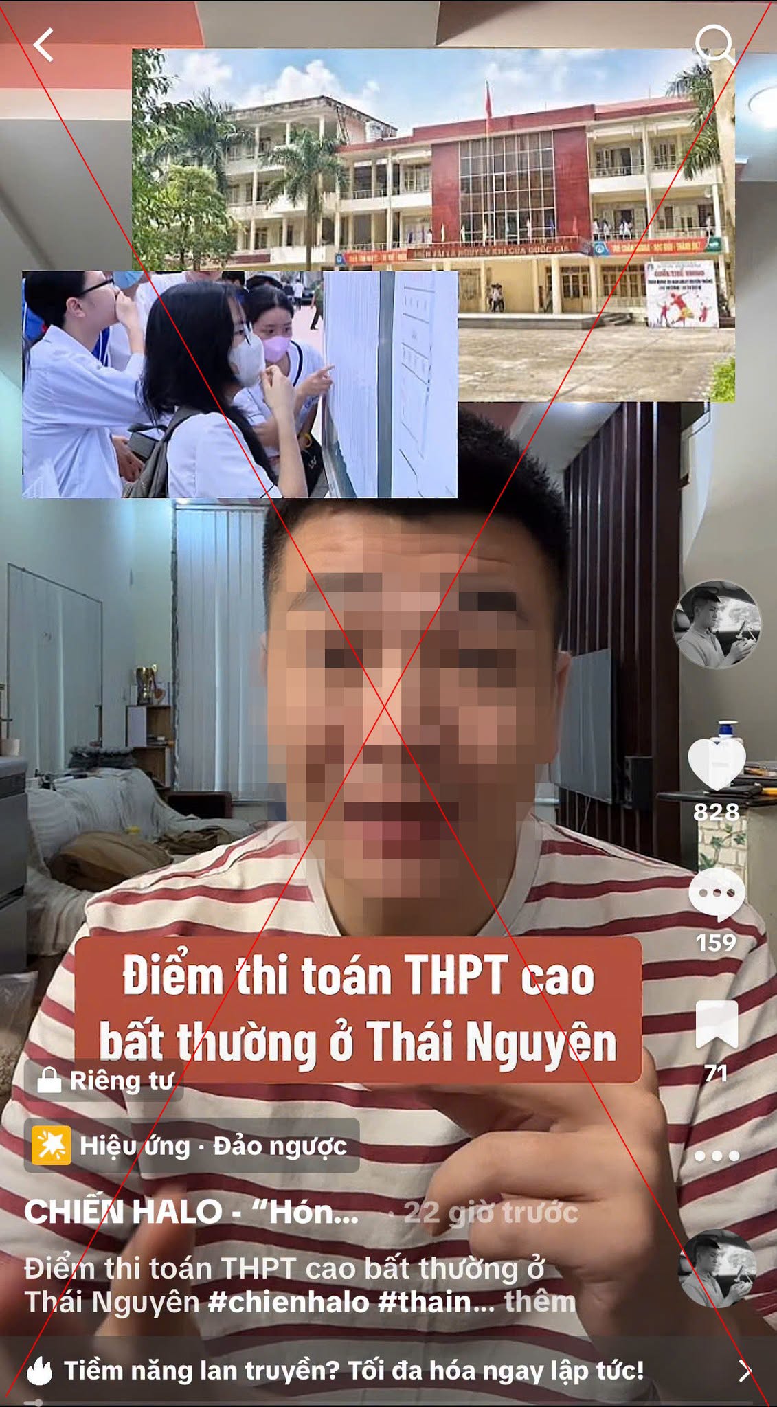 C&ocirc;ng an v&agrave;o cuộc vụ TikToker CHIẾN HALO đăng tải video "Điểm thi to&aacute;n THPT cao bất thường ở Th&aacute;i Nguy&ecirc;n"- Ảnh 2.