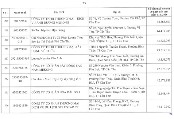 Cơ quan thuế c&ocirc;ng khai danh s&aacute;ch 722 người nộp thuế chưa ho&agrave;n th&agrave;nh nghĩa vụ về thuế- Ảnh 24.