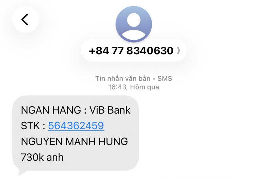 Shipper y&ecirc;u cầu chuyển khoản gấp 730k v&agrave;o t&agrave;i khoản ViBBank 564362459 trước 17h, người đ&agrave;n &ocirc;ng lập tức kiểm tra v&agrave; ph&aacute;t hiện điều bất thường- Ảnh 1.