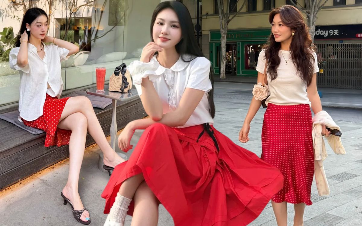 C&ocirc;ng thức phối đồ quốc d&acirc;n: &Aacute;o trắng v&agrave; ch&acirc;n v&aacute;y đỏ tr&ocirc;ng như "tiểu thư nh&agrave; t&agrave;i phiệt" m&agrave; chẳng cần nghĩ nhiều- Ảnh 1.