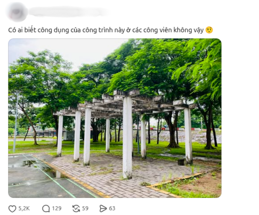 L&yacute; do ở c&ocirc;ng vi&ecirc;n thường xuất hiện gi&agrave;n cột b&ecirc; t&ocirc;ng &ldquo;kh&ocirc;ng m&aacute;i&rdquo;?- Ảnh 1.