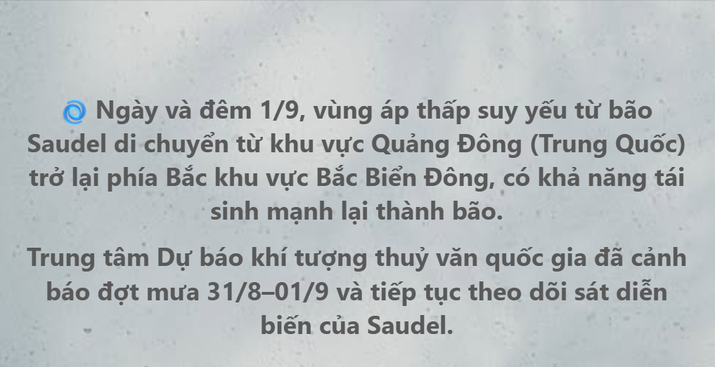 Tin mới nhất về thời tiết dịp nghỉ lễ Quốc khánh: Bão Saudel có diễn biến đáng chú ý, cảnh báo nhiều nơi có mưa lớn - Ảnh 1.