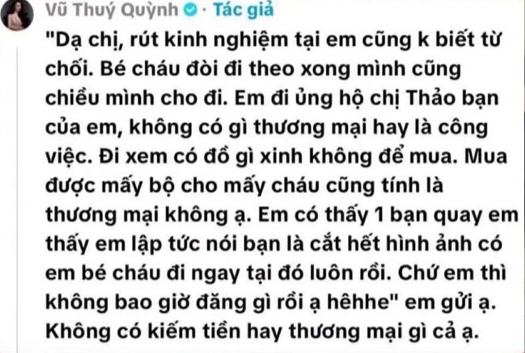 Vũ Thu&yacute; Quỳnh l&ecirc;n tiếng việc đưa con g&aacute;i Diệp L&acirc;m Anh đi sự kiện: "T&ocirc;i kh&ocirc;ng nhận tiền job, sẽ r&uacute;t kinh nghiệm để tr&aacute;nh phiền phức"- Ảnh 2.