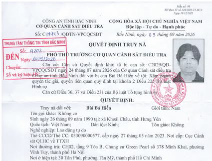 Quyết định truy n&atilde; B&ugrave;i B&aacute; Hiến SN 1990, bất kỳ ai cũng c&oacute; quyền bắt giữ- Ảnh 1.
