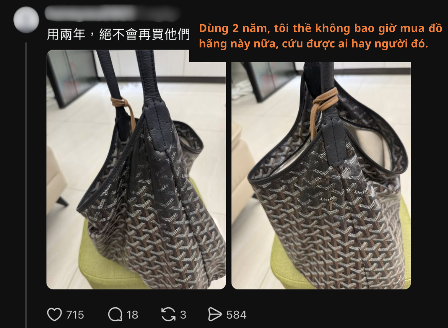 T&uacute;i Goyard 60 triệu tr&oacute;c sơn nham nhở như h&agrave;ng chợ, người d&ugrave;ng khuy&ecirc;n nhau n&eacute; gấp: "Cứu được ai th&igrave; cứu!"- Ảnh 3.
