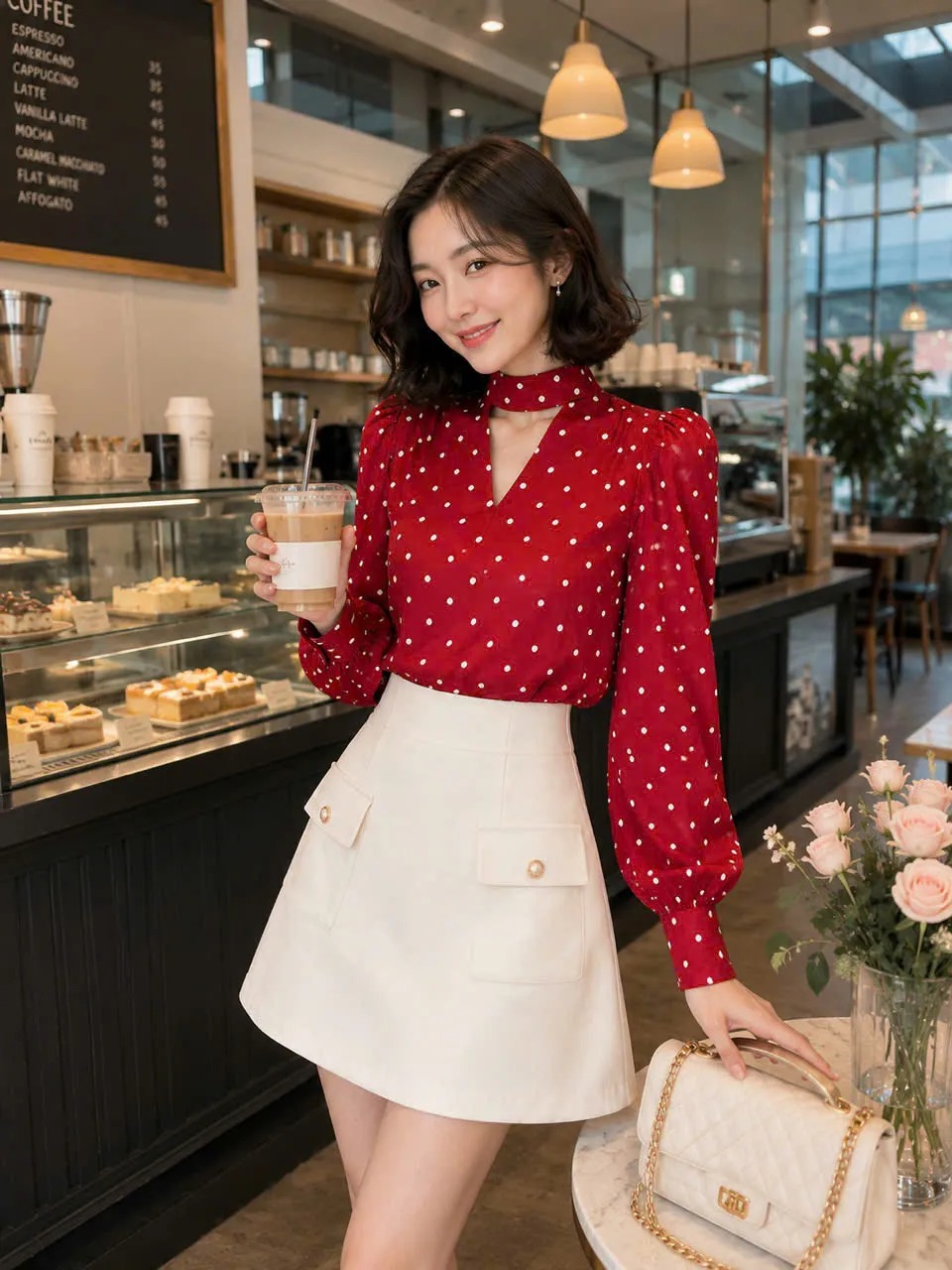 &Aacute;o chấm bi n&acirc;u v&agrave; quần jeans ống loe: C&ocirc;ng thức old money đầy ho&agrave;i niệm cho m&ugrave;a thu - Ảnh 9.