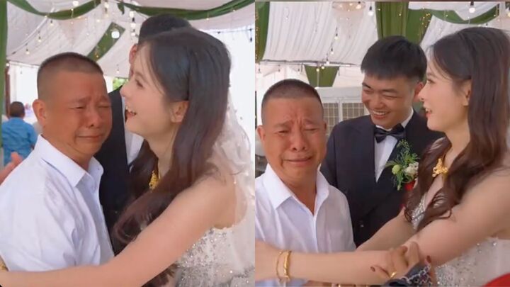 Rưng rưng cảnh bố kh&oacute;c hu hu khi con g&aacute;i lấy chồng, c&ocirc; d&acirc;u dỗ m&atilde;i kh&ocirc;ng n&iacute;n- Ảnh 1.