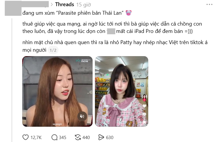 &ldquo;Parasite phi&ecirc;n bản Th&aacute;i&rdquo;: Gi&uacute;p việc đưa chồng, con đến dọn dẹp căn hộ của nữ TikToker 2,9 triệu follower v&agrave; lấy đi loạt t&agrave;i sản gi&aacute; trị- Ảnh 1.