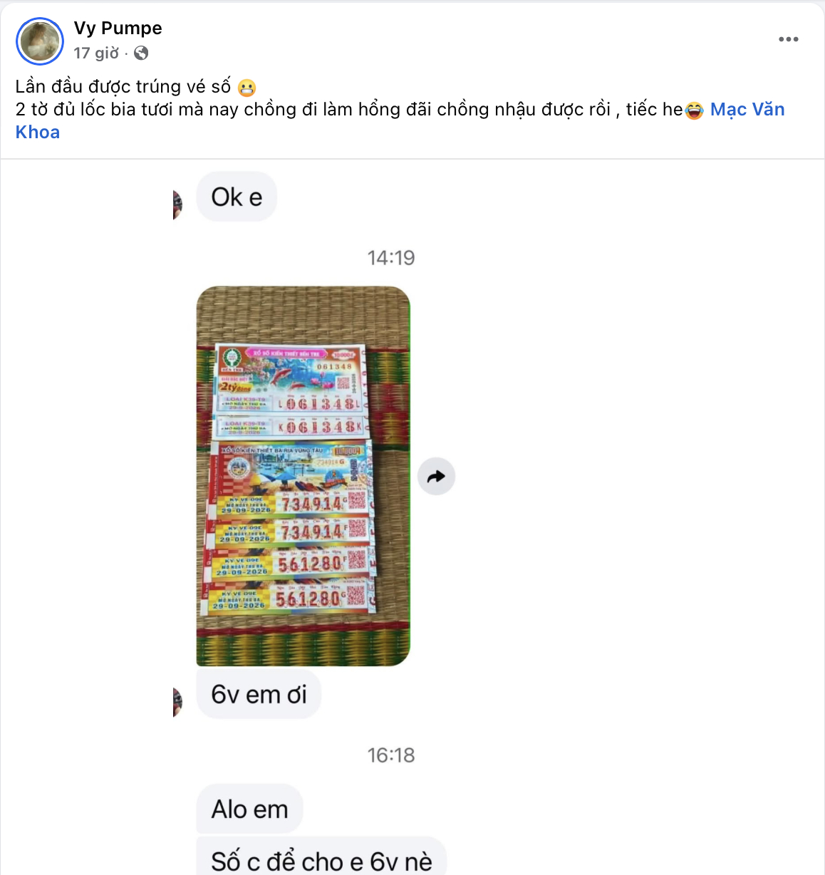 Vợ Mạc Văn Khoa tr&uacute;ng số - Ảnh 1.